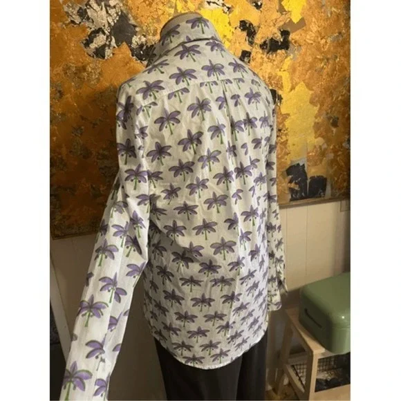 Rare! Mary Marshmallow Boyfriend Cotton Beachy Palm Tree Print 100% Cotton Shirt - Picture 4 of 6